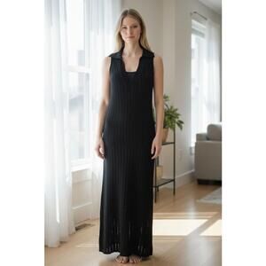 DOKOTOO Black Sleeveless Maxi Dress with Collar